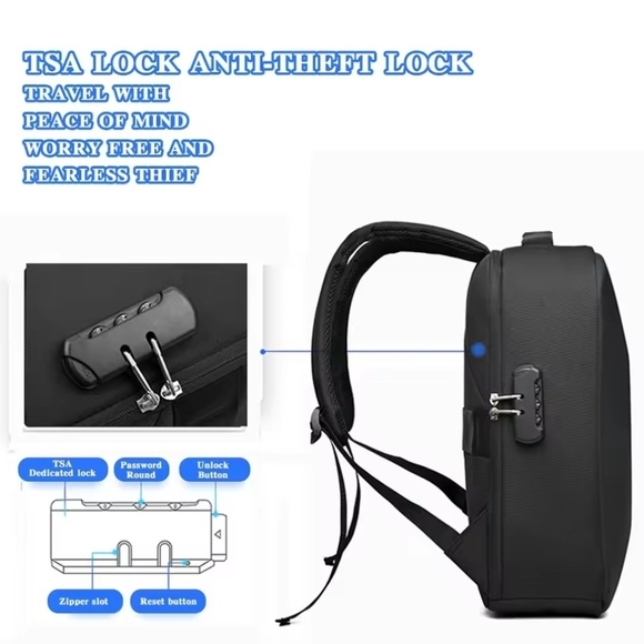 Sleek Black Anti-Theft Laptop Backpack with USB Port - Picture 10 of 13